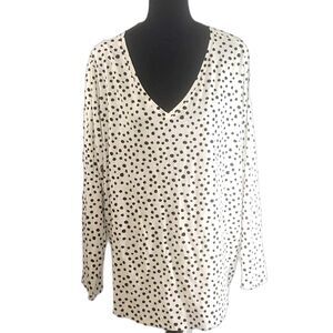 EVRI EVERYDAY TEE White Polka Dots V-Neck Long Sleeve Tee Size 2X